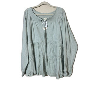 NWT Boho Green Peasant Cottage Babydoll Top 2XL Oversized Women's Plus Smocked
